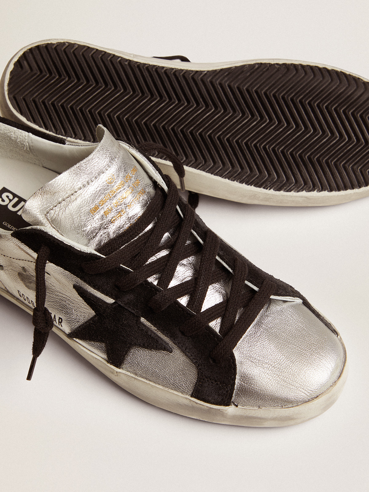 Women's Super-Star in silver leather with contrasting inserts